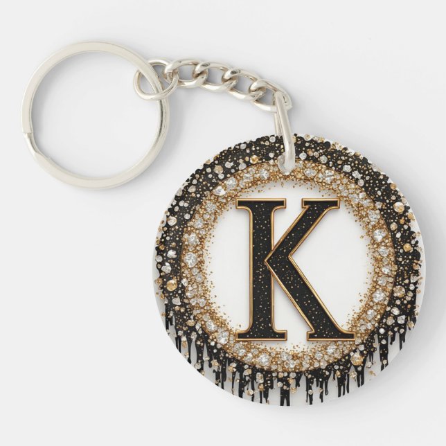 Porte-clefs Décor Initial K Bijou Noir (Devant)