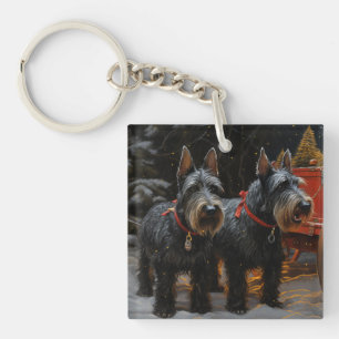 Porte-clefs Décoration de Noël de traîneau enneigé de Terrier