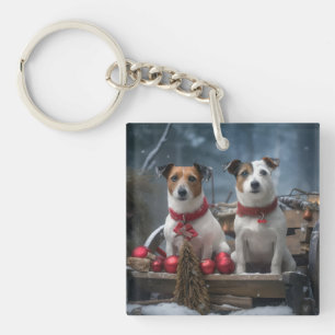 Porte-clefs Décoration de Noël de traîneau enneigé Jack Russel