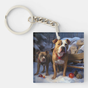 Porte-clefs Décoration de Noël Traîneau enneigé Pitbull