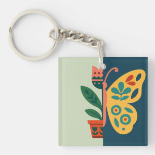 Porte-clefs Décoration papillon colorée avec des éléments flor