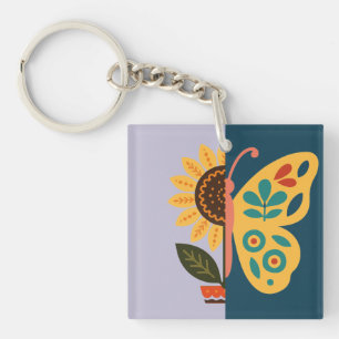 Porte-clefs Décoration papillon colorée avec des éléments flor