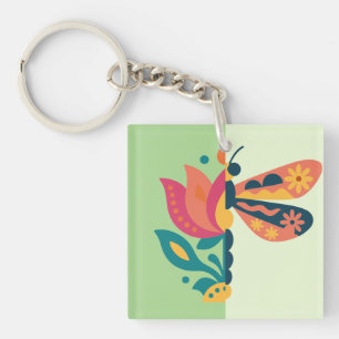 Porte-clefs Décoration papillon colorée avec éléments floraux