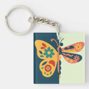 Porte-clefs Décoration papillon colorée avec éléments floraux