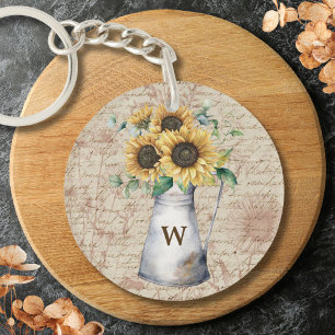 Porte-clefs Découpage de lettre vintage tournesol rustique mon