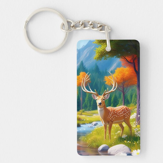 Porte-clefs Deer d'or debout dans la forêt-987679 (Devant)