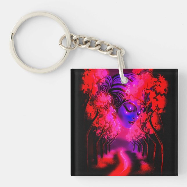 Porte-clefs Déesse néon dans une forêt enchantée (Devant)