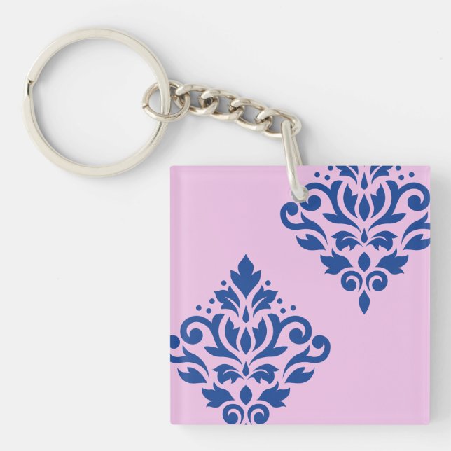 Porte-clefs Défiler Damas Art I Bleu sur rose (Devant)