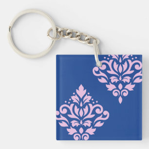 Porte-clefs Défiler Damas Art I rose sur bleu