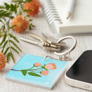 Porte-clefs Dégradé du ciel bleu avec branche de ressort fleur