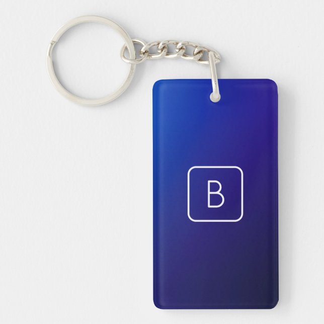 Porte-clefs Dégradé Ombré Bleu Foncé Simple Moderne & Monogram (Devant)