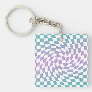 Porte-clefs Dégradé Ombre Bleu Lilac À damiers Chèque dépoli
