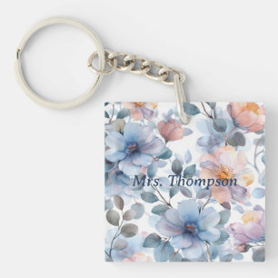 Porte-clefs Délicat motif floral aquarelle en couleur pastel