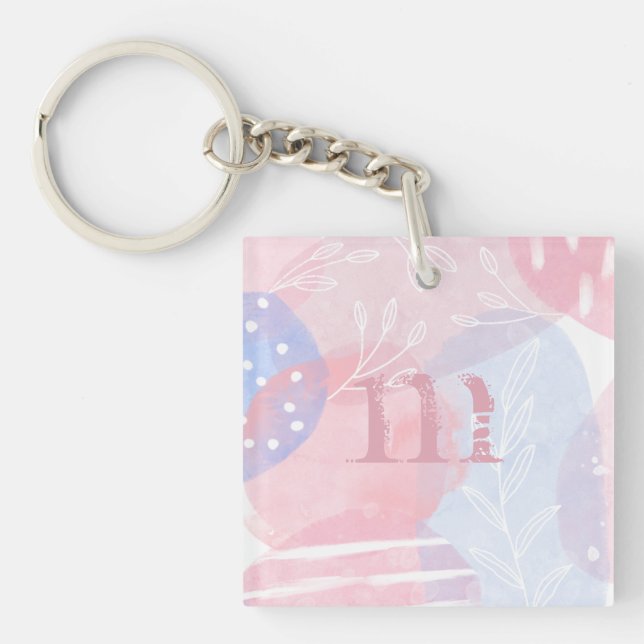 Porte-clefs Delicate Blush and Blue Abstract Watercolor Shapes (Devant)