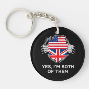 Porte-clefs Demi-Américain Moitié Anglais USA Angleterre Drape