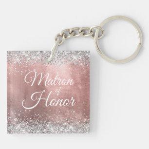 Porte-clefs Demoiselle d'Honneur Argent Paillettes Rose Or Feu
