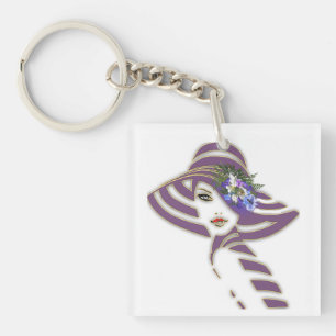 Porte-clefs Demoiselle d'honneur Fleurs Or & Jacaranda