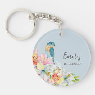 Porte-clefs Demoiselle d'honneur florale bleue aquarelle orien