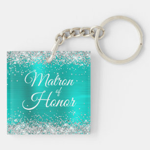 Porte-clefs Demoiselle d'Honneur Paillettes Argentées Turquois
