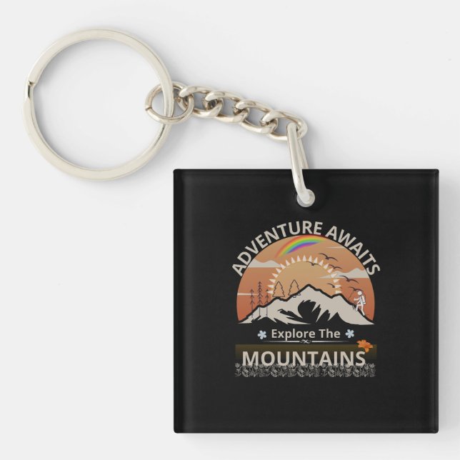 Porte-clefs Design "Adventure Await-Explore the mountain" (Devant)