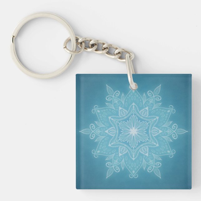 Porte-clefs Design boho bleu et turquoise moderne (Devant)