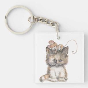 Porte-clefs Design Chat et Souris sur un Porte - clé