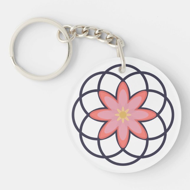Porte-clefs Design de fleurs bleu rose et marine Acrylique (Devant)