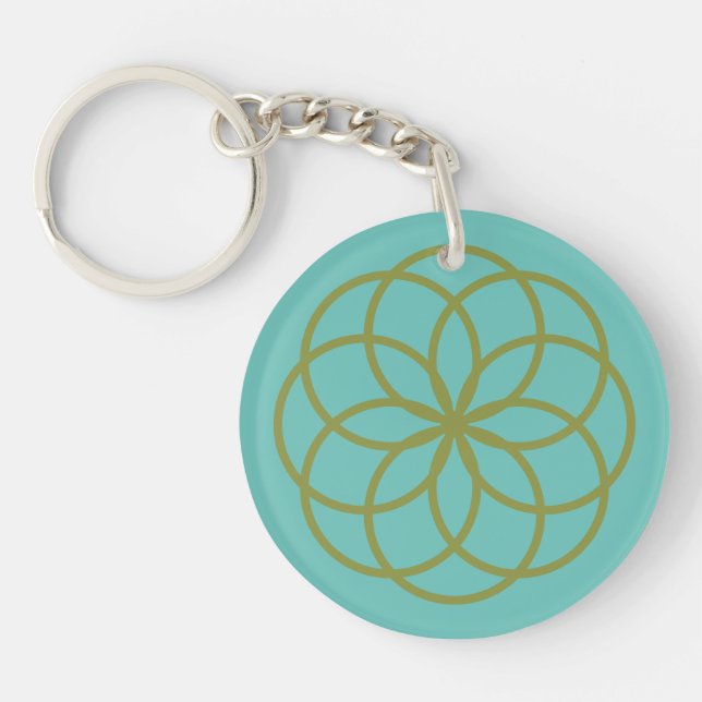 Porte-clefs Design de fleurs turquoise et verte acrylique (Devant)