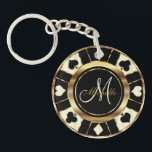 Porte-clefs Design de puces de poker en ivoire - Monogramme<br><div class="desc">Monogram Cream Ivory et Black Poker porte - clé de conception de chip prêt pour vous de personnaliser. REMARQUE : SEULEMENT CHANGER LES ZONES MODÈLES NÉCESSAIRES! 😀 Si nécessaire, vous pouvez supprimer le texte et commencer à ajouter le texte, la police et la taille de police que vous voulez. 📌...</div>