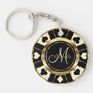 Porte-clefs Design de puces de poker en ivoire - Monogramme