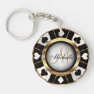 Porte-clefs Design de puces de poker en or et noir - Monogramm