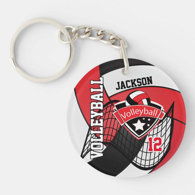 Porte-clefs Design de volley-ball rouge, noir et blanc (Devant)