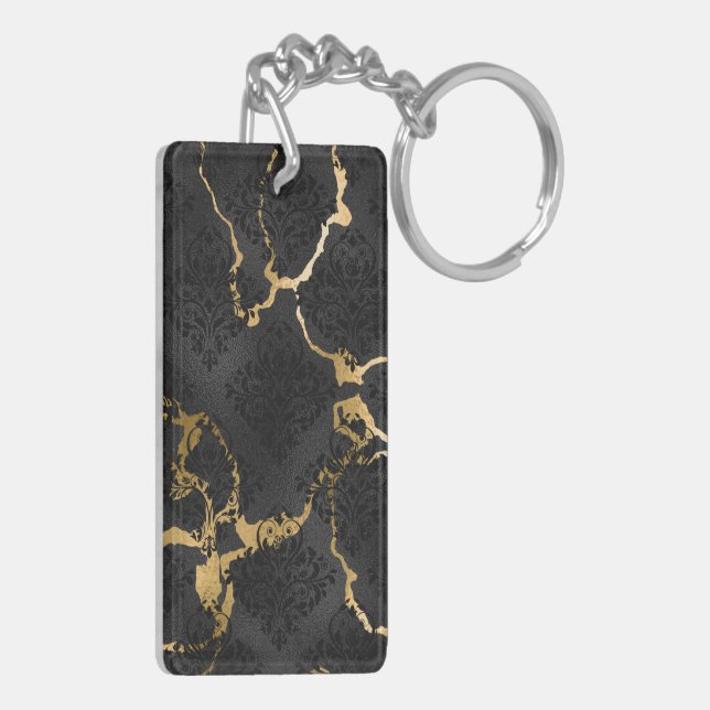 Porte-clefs Design élégant en diamants noir et or (Dos gauche)