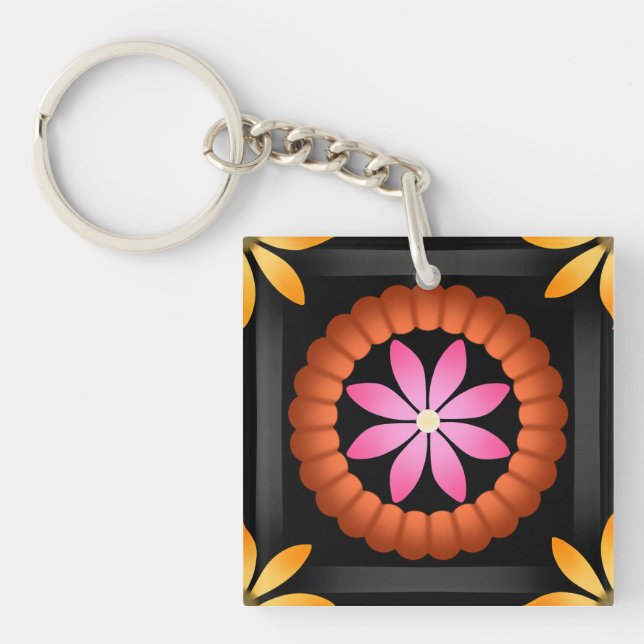 Porte-clefs Design Fleur moderne sur arrière - plan noir (Devant)