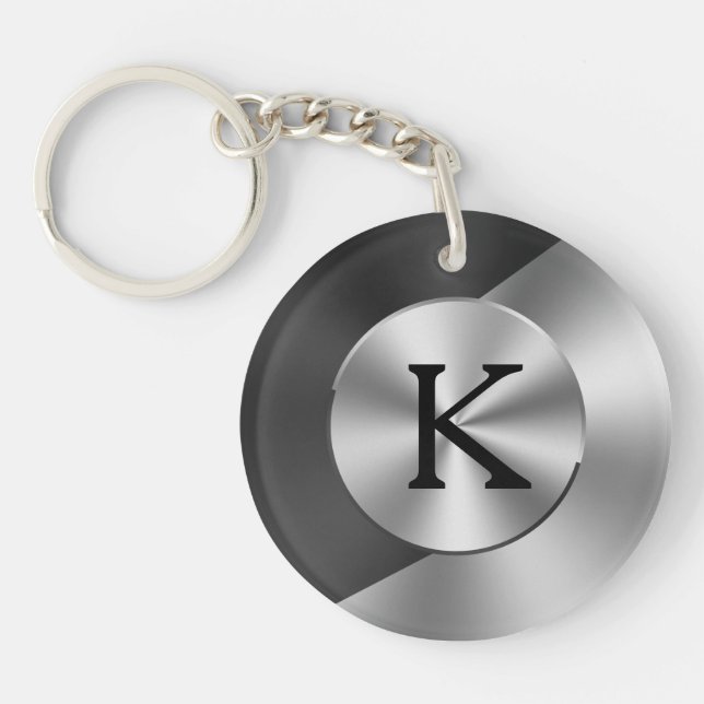 Porte-clefs Design géométrique noir et faux argenté (Devant)