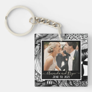 Porte-clefs Design moderne élégant noir et blanc avec photo