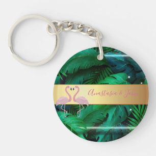 Porte-clefs Design moderne, Feuilles Tropical Palm, Rose