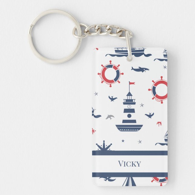 Porte-clefs Design nautique bleu, blanc et rouge (Devant)