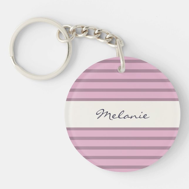 Porte-clefs Design rayé rose et mauve Acrylique personnalisée (Devant)