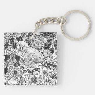 Porte-clefs Dessin à encre de buisson Zebra et rose