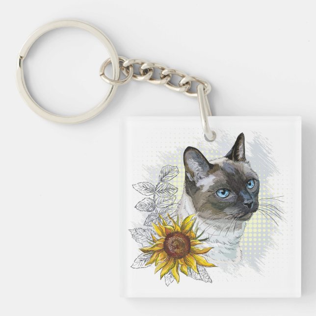 Porte-clefs Dessin à la main drôle chat thaï mignon avec des f (Devant)