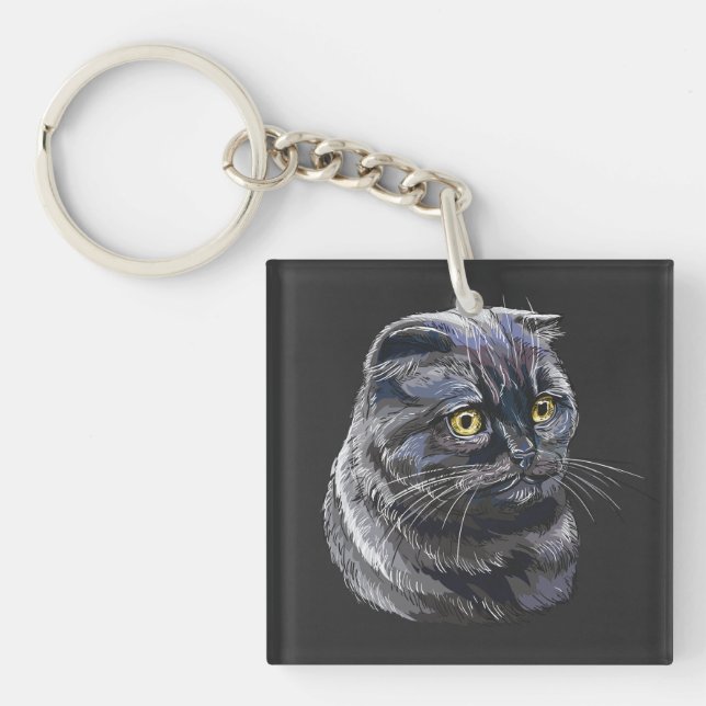 Porte-clefs Dessin à la main d'un chat britannique noir drôle  (Devant)