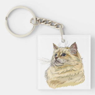 Porte-clefs Dessin à la main d'un chat Ragdoll drôle et duvete