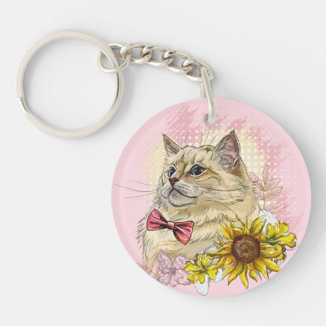 Porte-clefs Dessin à la main d'un chat Red Ragdoll drôle avec  (Devant)