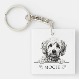 Porte-clefs Dessin à main pour chien Goldendoodle Personnalisé