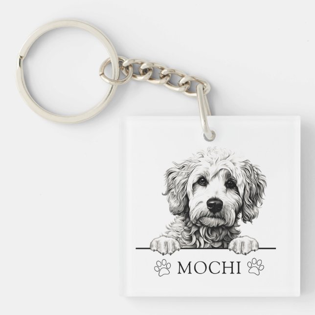 Porte-clefs Dessin à main pour chien Goldendoodle Personnalisé (Devant)