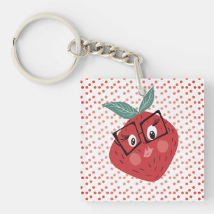 Porte-clefs Dessin animé de fraise mignon dessiné à la main   