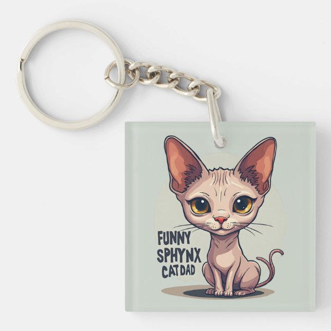 Porte-clefs Dessin animé de papa chat Sphynx drôle (Devant)