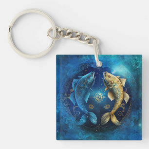 Porte-clefs Dessin aquarelle du signe astrologique Poissons