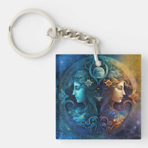 Porte-clefs Dessin aquarelle signe zodiacal Gémeaux